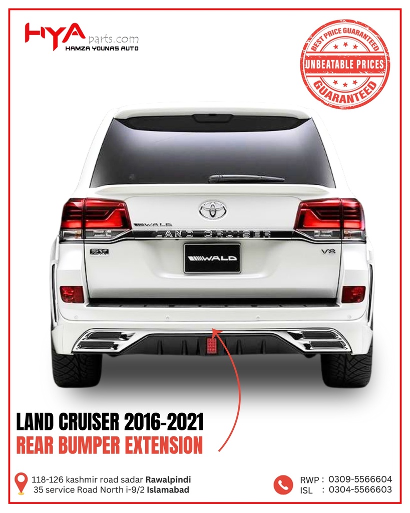 [703A-FJ-200-16 WALD] REAR BUMPER EXTENSION LAND CRUISER 2020 (LONG CHROME) BLACK